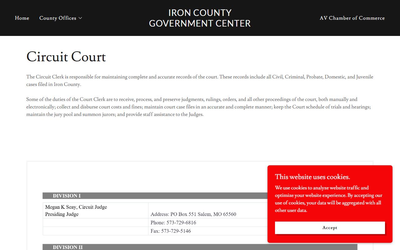 Iron County court records Circuit Court page