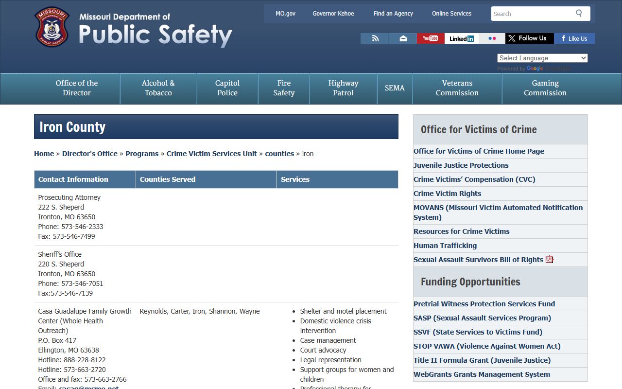 Iron County sheriff and court record victim services contacts