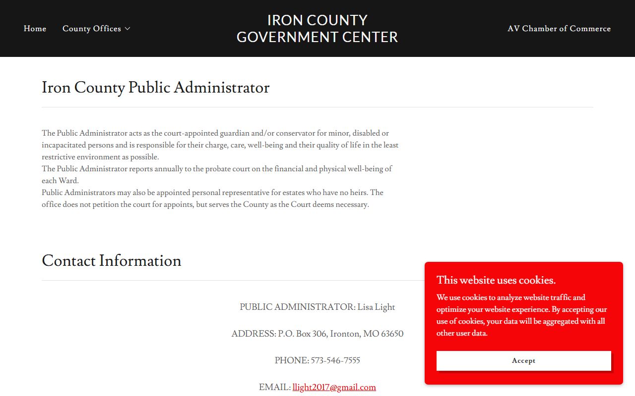 Iron County probate records Public Administrator page