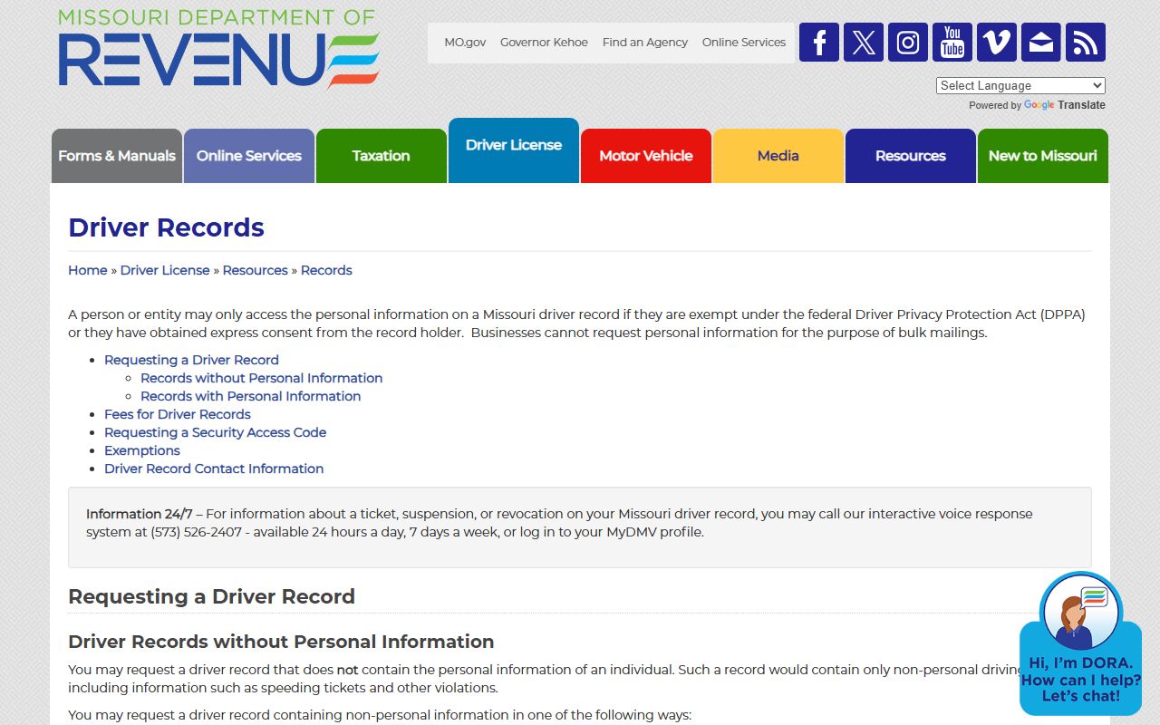 Iron County traffic court records Missouri DOR driver records