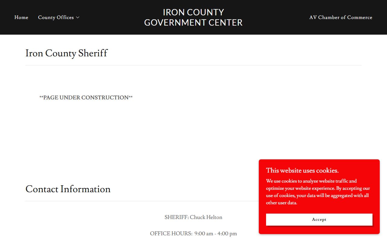 Iron County warrant records current Sheriff contact page